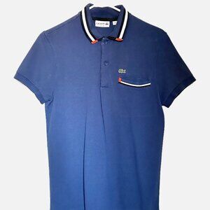 Lacoste Slim Fit Blue Polo Shirt – Multicolor Collar – Men’s S
